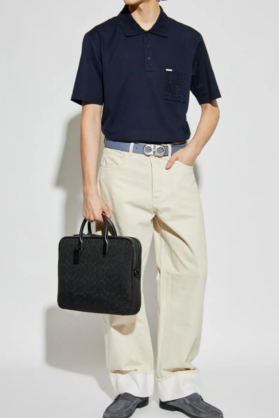 FERRAGAMO GRANATOWY Polo z kieszenią