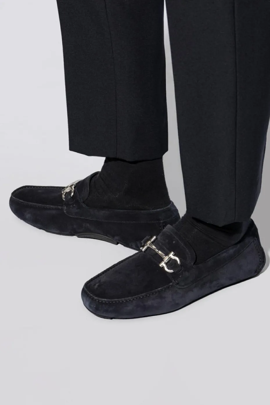 FERRAGAMO GRANATOWY Skórzane buty ‘Parigi’