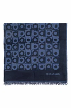 FERRAGAMO GRANATOWY Szal z logo