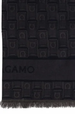 FERRAGAMO GRANATOWY Szal z monogramem