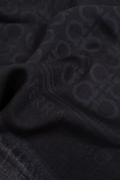 FERRAGAMO GRANATOWY Szal z monogramem