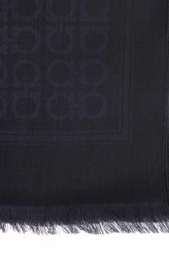 FERRAGAMO GRANATOWY Szal z monogramem