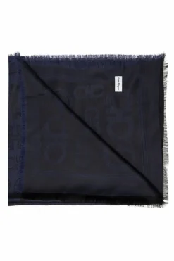 FERRAGAMO GRANATOWY Szal z logo