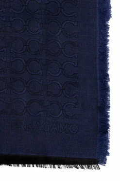 FERRAGAMO GRANATOWY Szal z monogramem