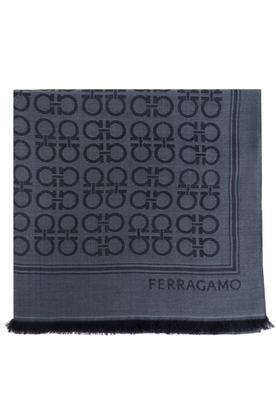 FERRAGAMO GRANATOWY Szal z monogramem