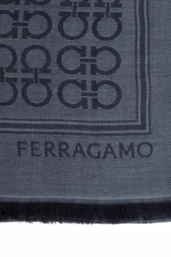 FERRAGAMO GRANATOWY Szal z monogramem