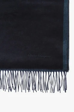 FERRAGAMO GRANATOWY Szal z logo