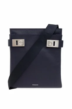 FERRAGAMO GRANATOWY Torba na ramię `Twins`