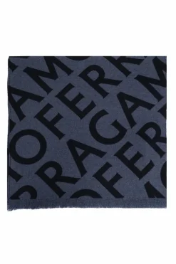 FERRAGAMO GRANATOWY Wełniany szal z monogramem
