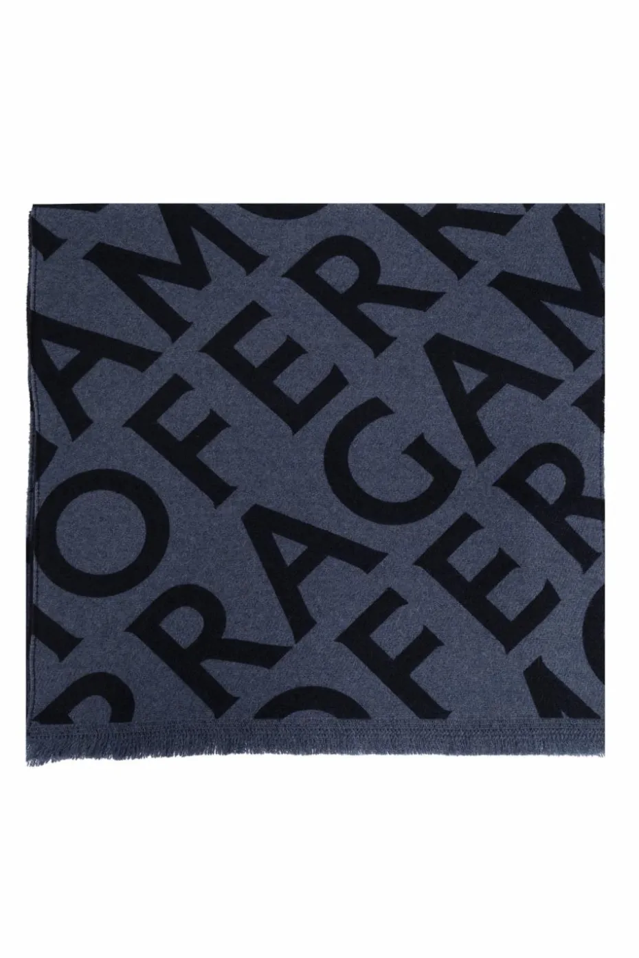 FERRAGAMO GRANATOWY Wełniany szal z monogramem