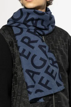 FERRAGAMO GRANATOWY Wełniany szal z monogramem