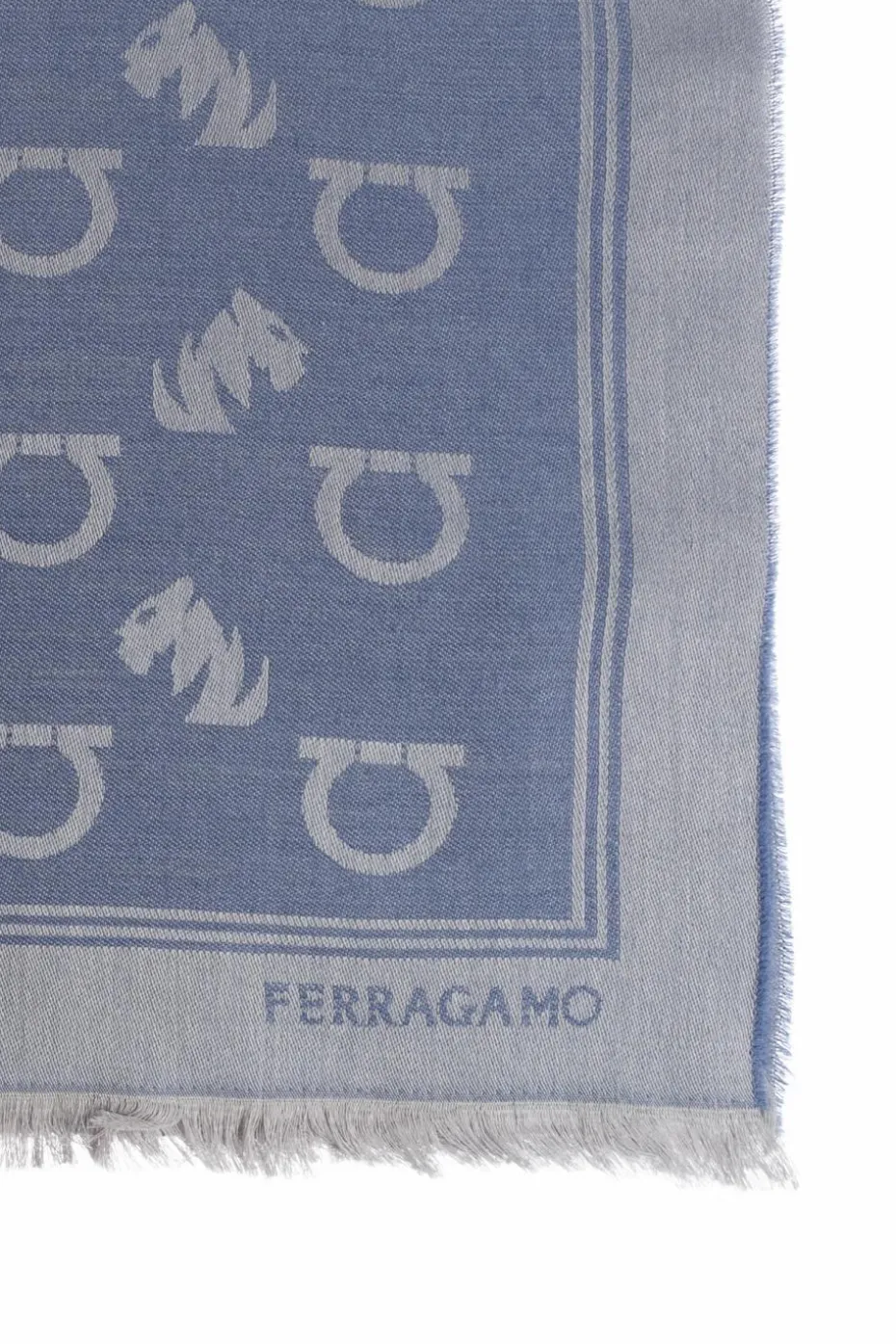 FERRAGAMO NIEBIESKI Szal z monogramem