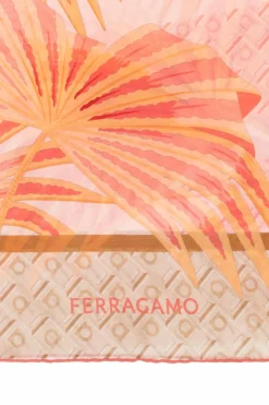 FERRAGAMO RÓŻOWY Jedwabny szal z nadrukiem