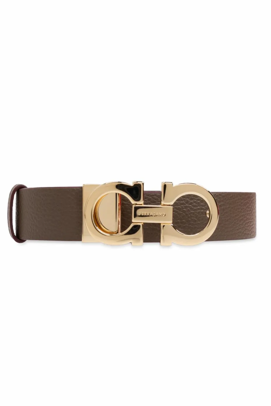 FERRAGAMO SZARY Dwustronny skórzany pasek