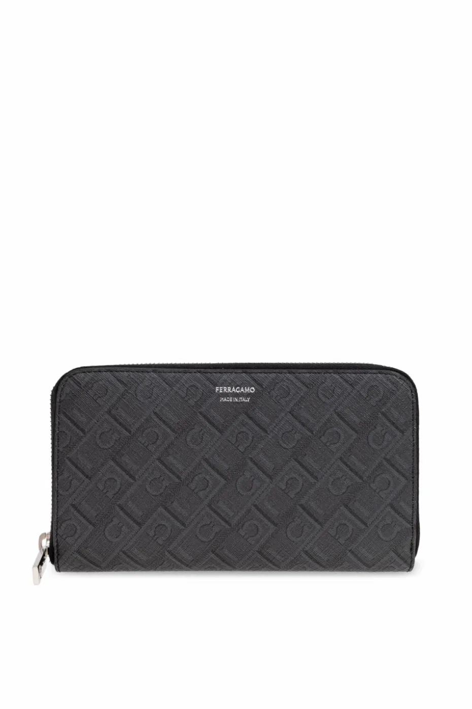 FERRAGAMO SZARY Portfel z płótna ozdobionego monogramem