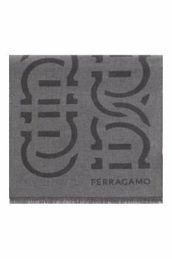 FERRAGAMO SZARY Szal z logo