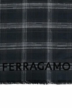 FERRAGAMO SZARY Wełniany szal
