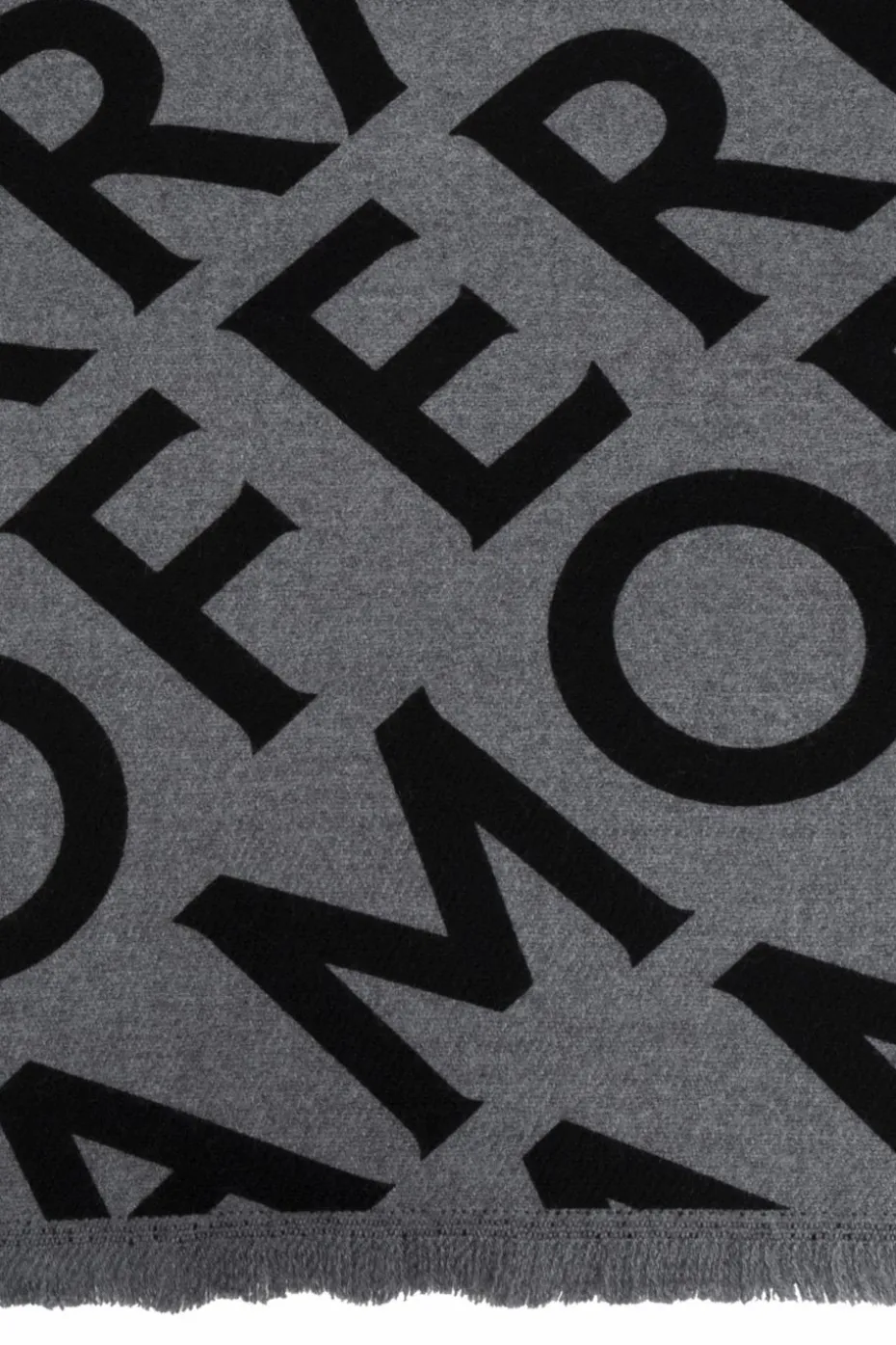 FERRAGAMO SZARY Wełniany szal z monogramem