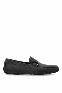FERRAGAMO SZARY Zamszowe mokasyny `Front`