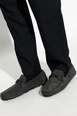 FERRAGAMO SZARY Zamszowe mokasyny `Front`