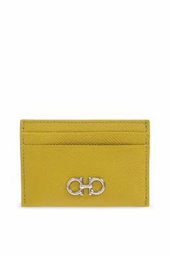 FERRAGAMO ZIELONY Etui na karty z aplikacją w kształcie logo