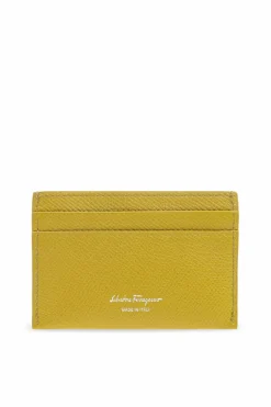FERRAGAMO ZIELONY Etui na karty z aplikacją w kształcie logo