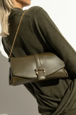 FERRAGAMO ZIELONY Skórzana torba na ramię