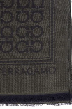 FERRAGAMO ZIELONY Szal z monogramem