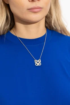 FERRAGAMO ZŁOTY Naszyjnik z zawieszką w kształcie logo