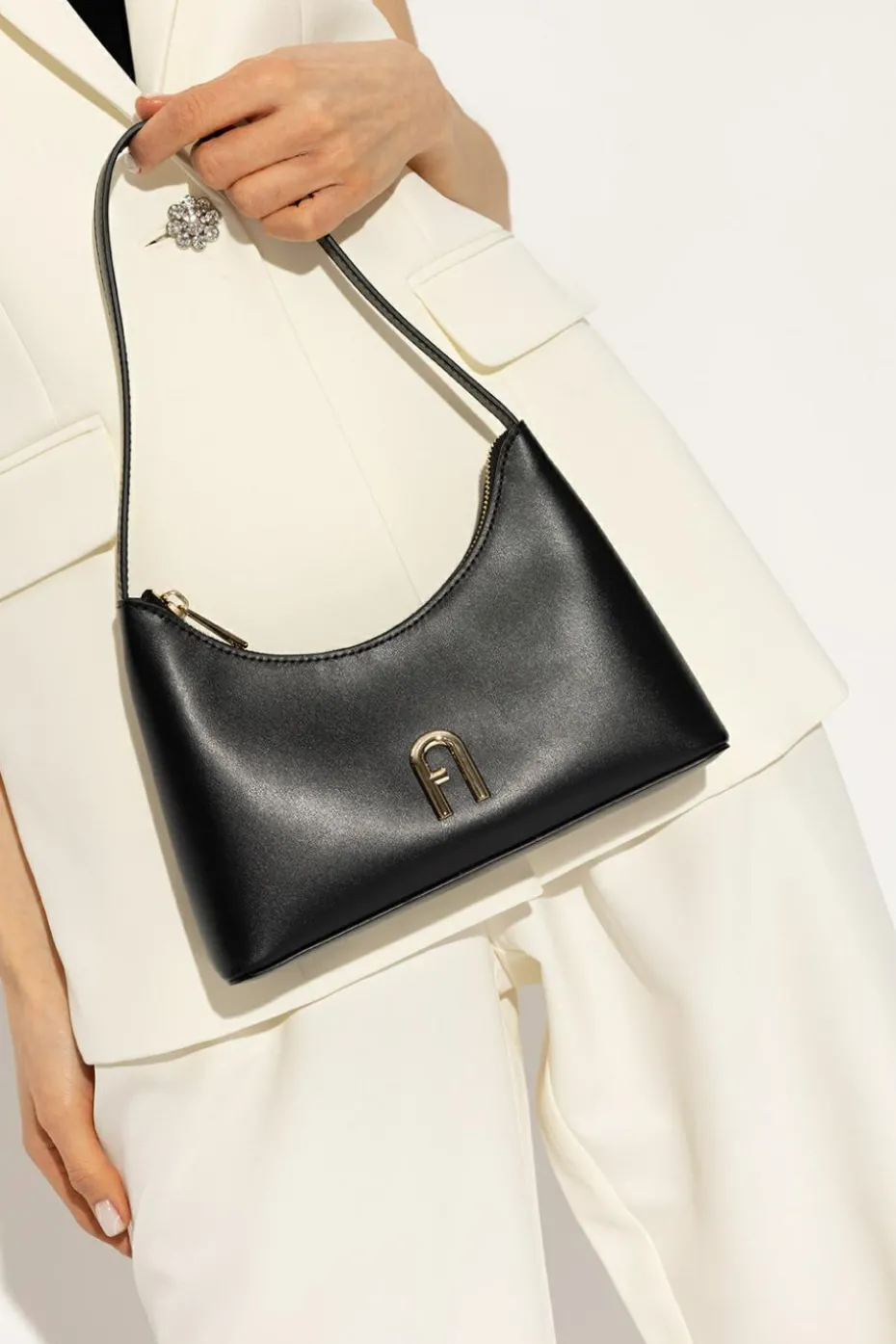 Furla CZARNY Torba ‘Diamante Mini’ typu ‘hobo’
