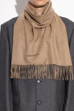 Giorgio Armani beżowy Kaszmirowy szal z frędzlami