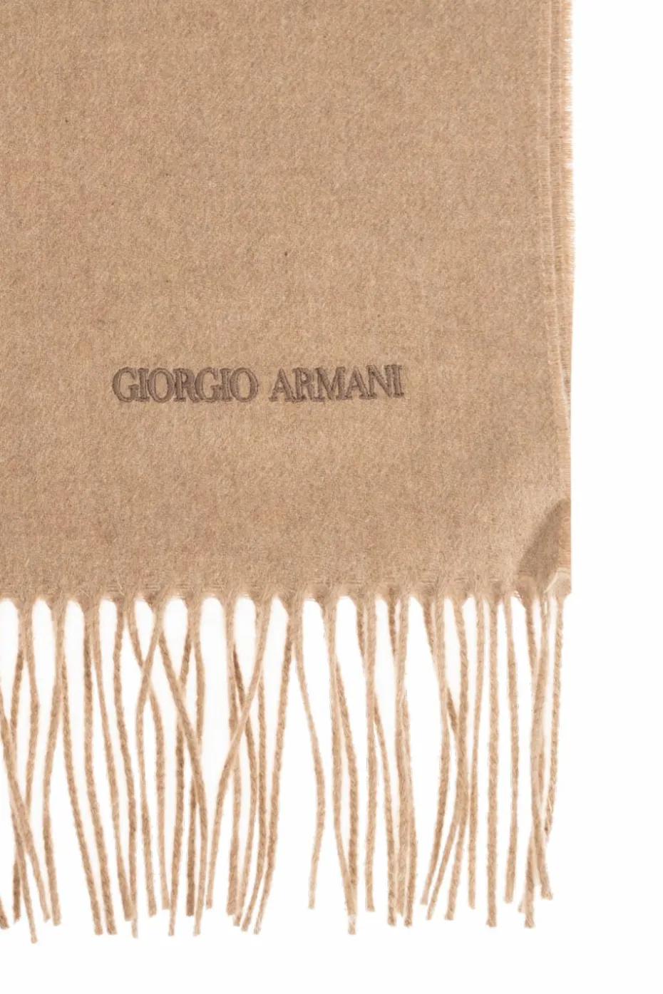 Giorgio Armani beżowy Kaszmirowy szal z frędzlami