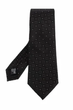 Giorgio Armani CZARNY Jedwabny krawat z monogramem