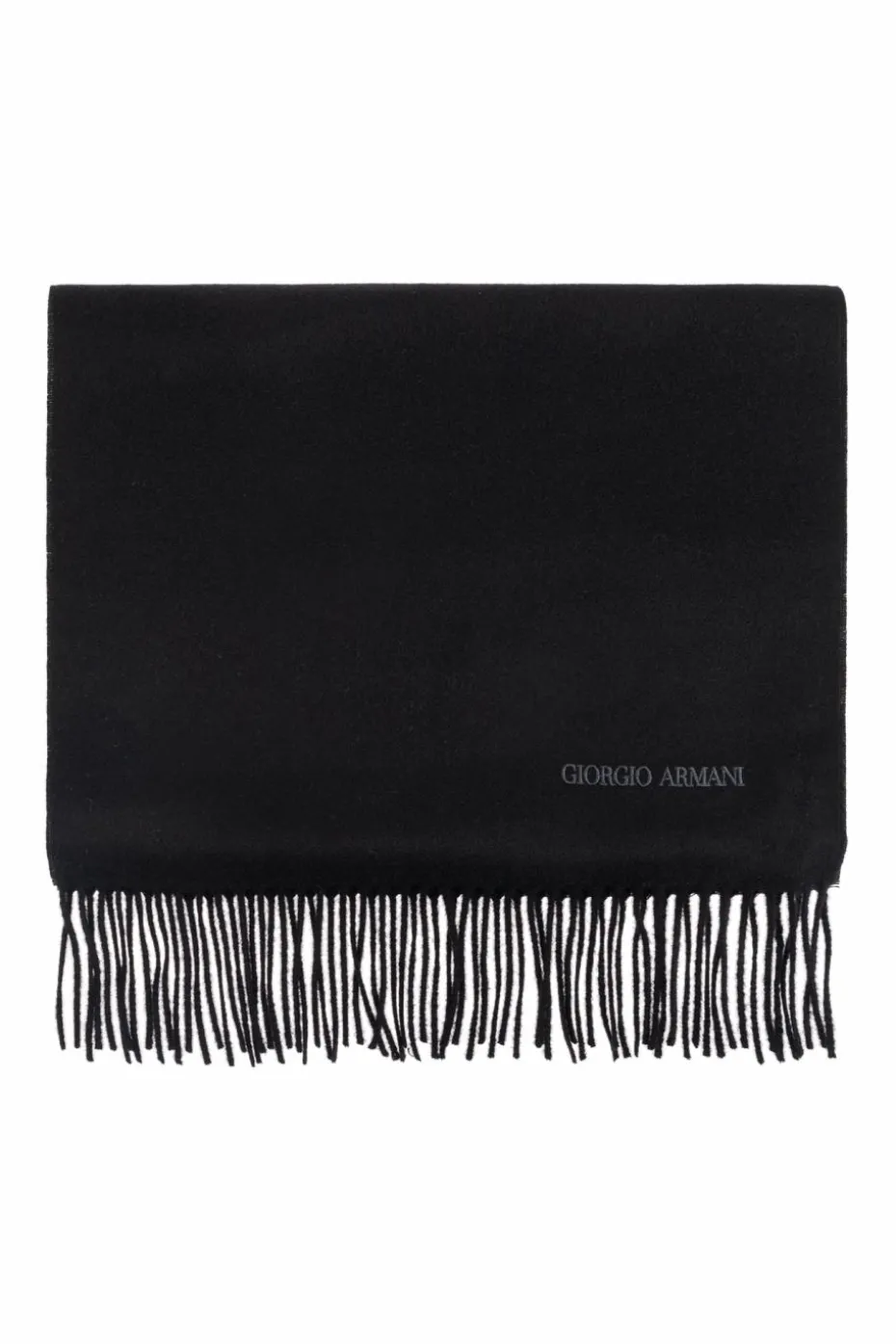 Giorgio Armani CZARNY Kaszmirowy szal z frędzlami