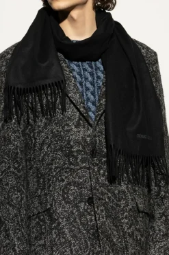Giorgio Armani CZARNY Kaszmirowy szal z frędzlami