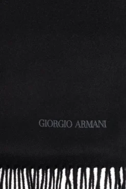 Giorgio Armani CZARNY Kaszmirowy szal z frędzlami