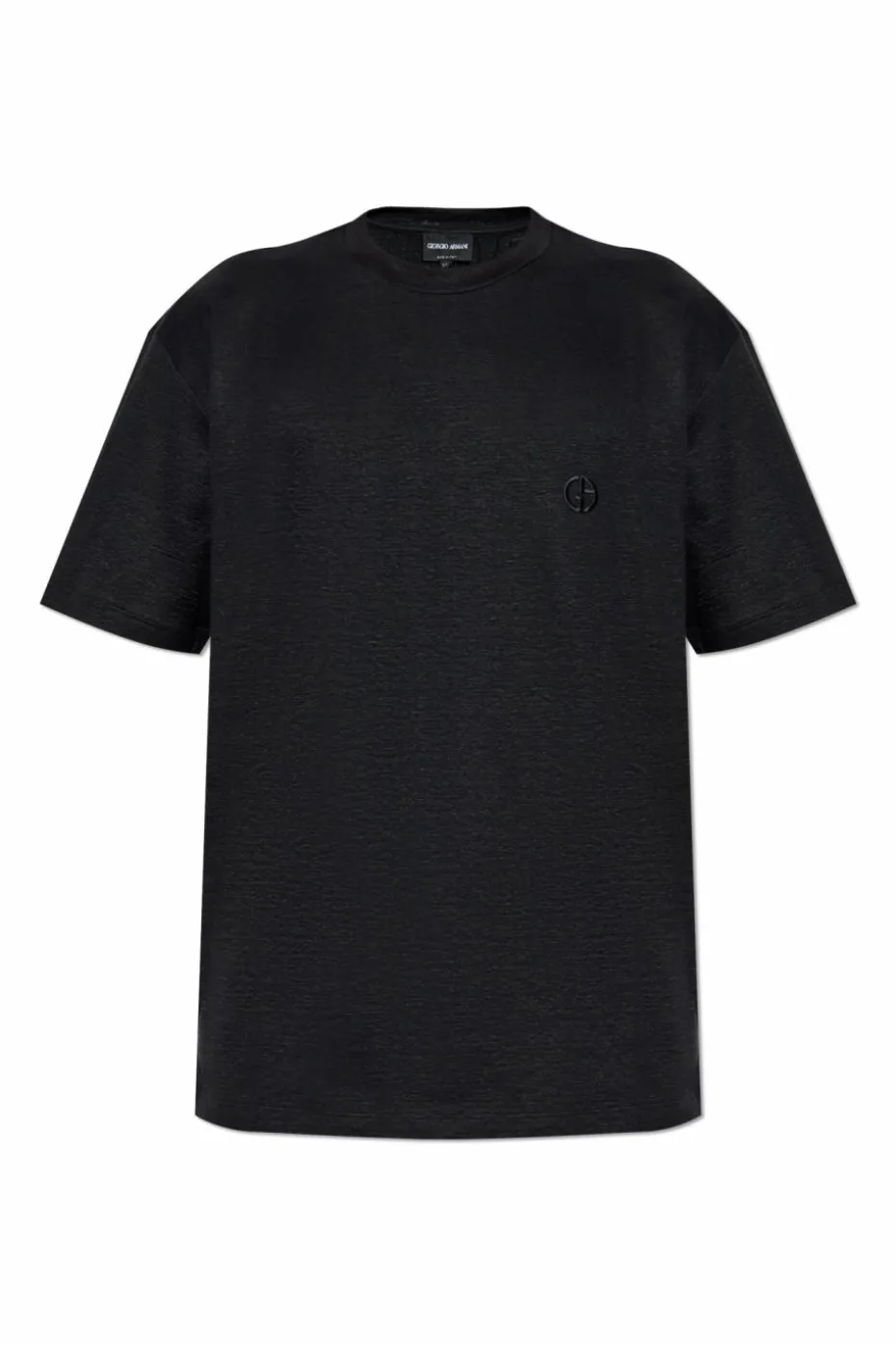 Giorgio Armani CZARNY Lniany t-shirt z wyszytym logo