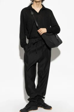 Giorgio Armani CZARNY Lniane polo
