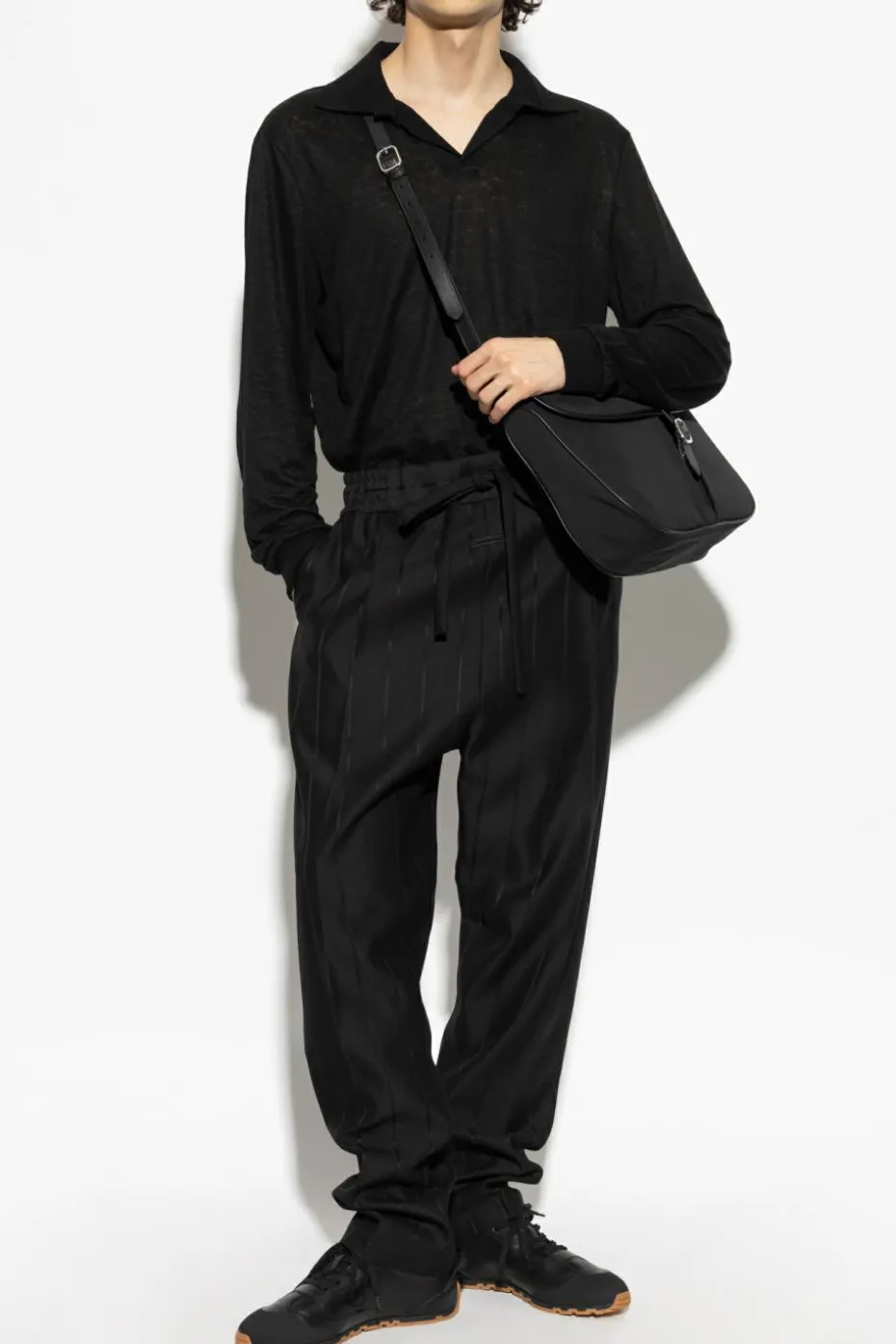 Giorgio Armani CZARNY Lniane polo
