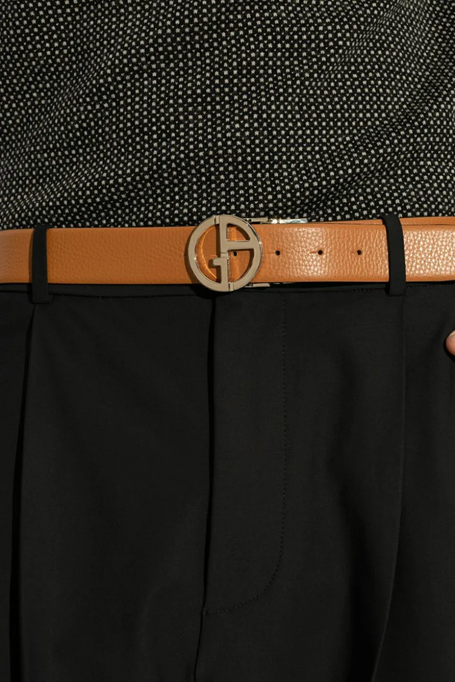 Giorgio Armani CZARNY Skórzany pasek