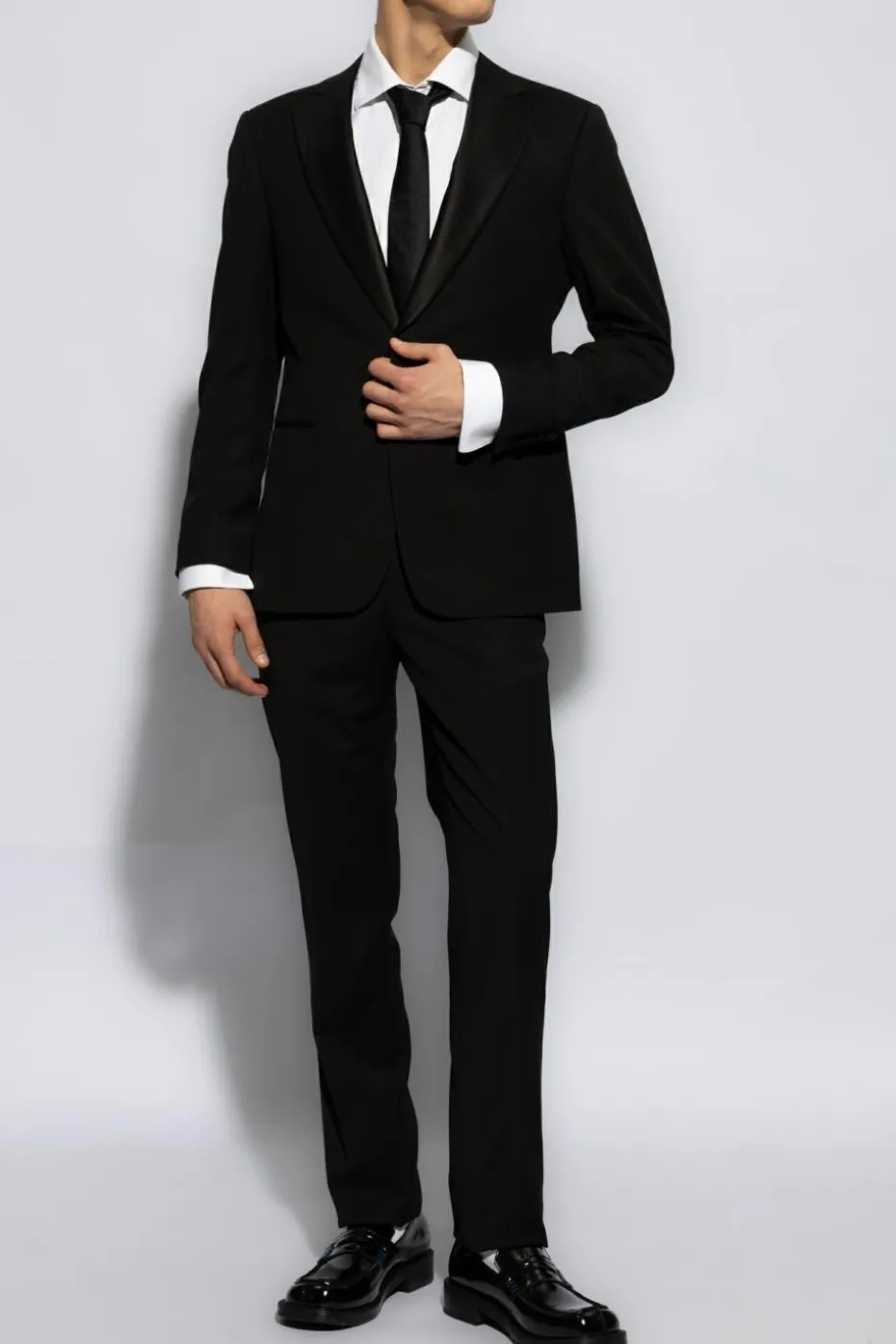 Giorgio Armani CZARNY Wełniany garnitur