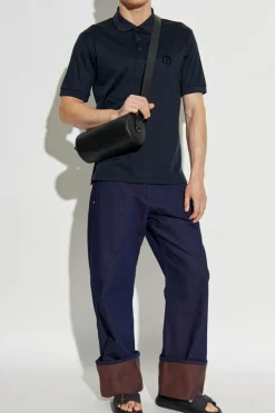 Giorgio Armani GRANATOWY Polo z logo o aksamitnym wykończeniu