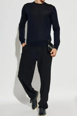 Giorgio Armani GRANATOWY Cienki wełniany sweter