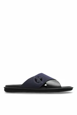 Giorgio Armani GRANATOWY Klapki z logo