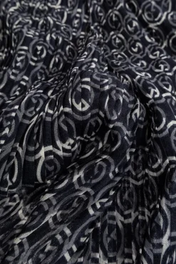 Giorgio Armani GRANATOWY Plisowany szal z monogramem