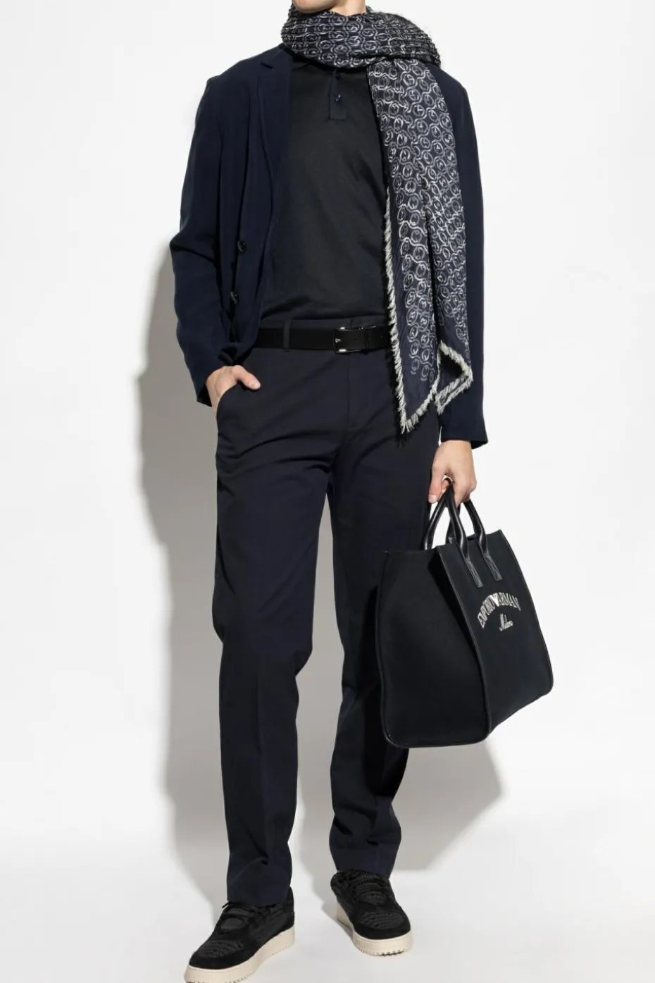 Giorgio Armani GRANATOWY Polo z wyszytym logo