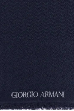 Giorgio Armani GRANATOWY Wełniany szal z logo