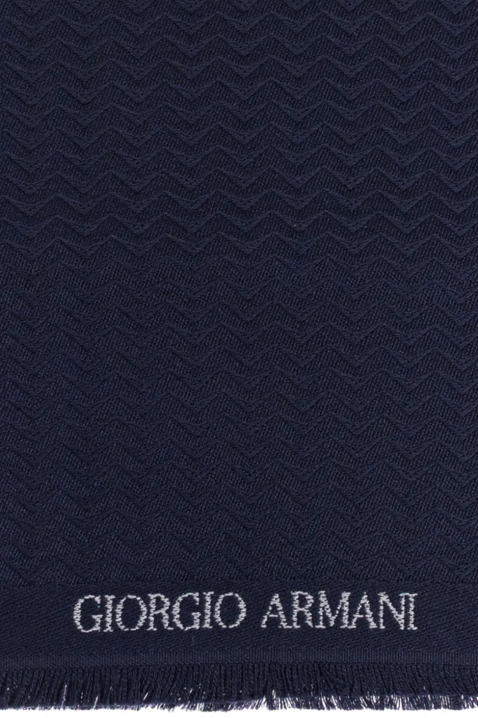 Giorgio Armani GRANATOWY Wełniany szal z logo