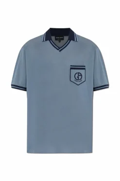 Giorgio Armani NIEBIESKI Jedwabne polo z kieszenią