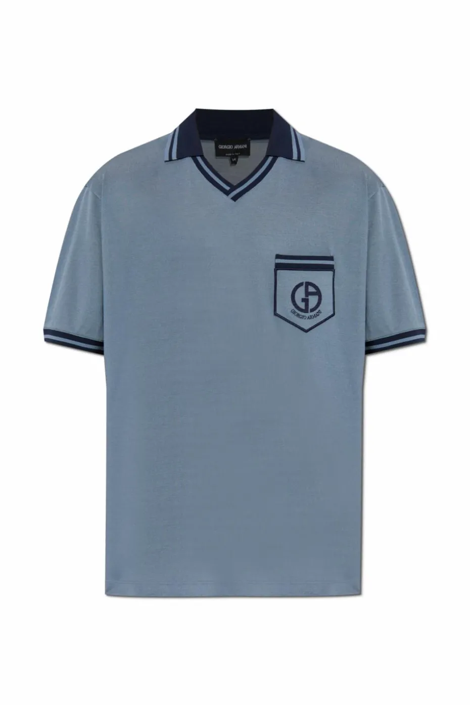 Giorgio Armani NIEBIESKI Jedwabne polo z kieszenią